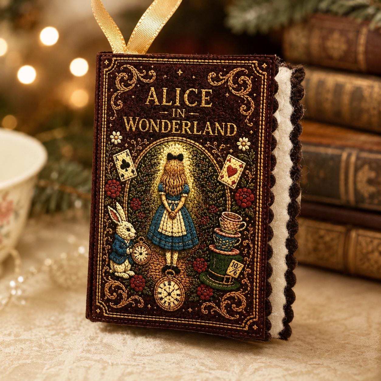 Alice in Wonderland Feltie - handmade book ornament