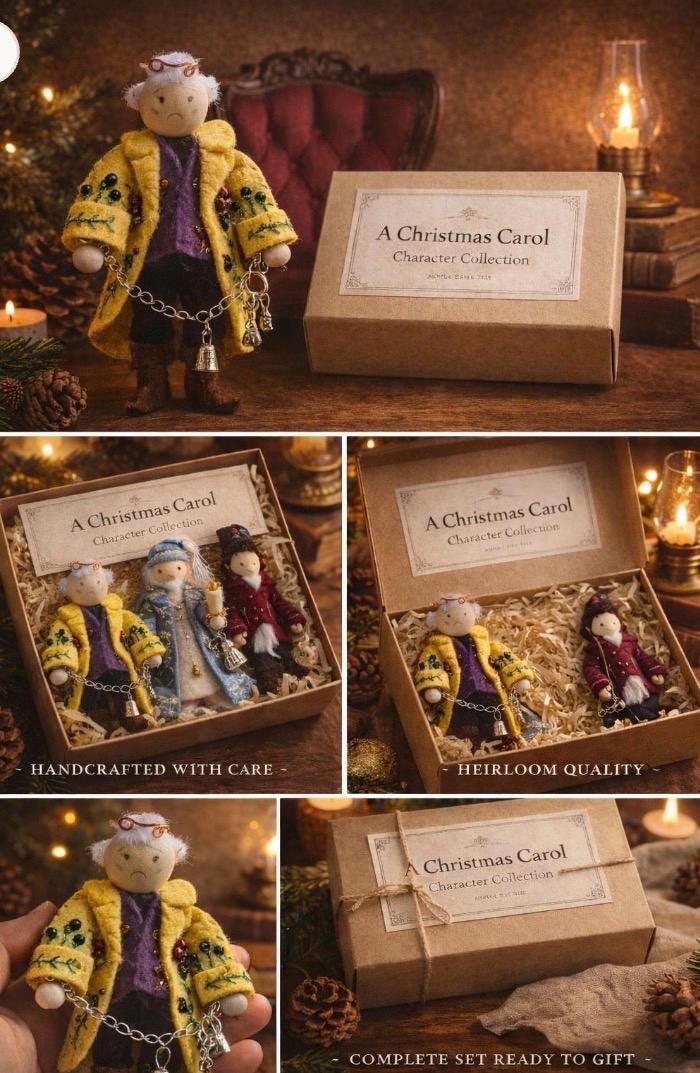 A Christmas Carol Trio - handmade felt figure set