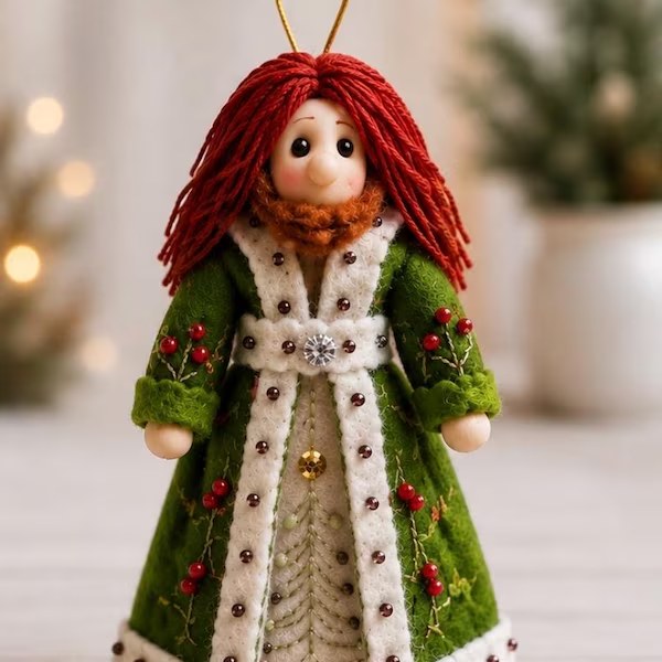 Ghost of Christmas Past Ornament - handmade felt figure