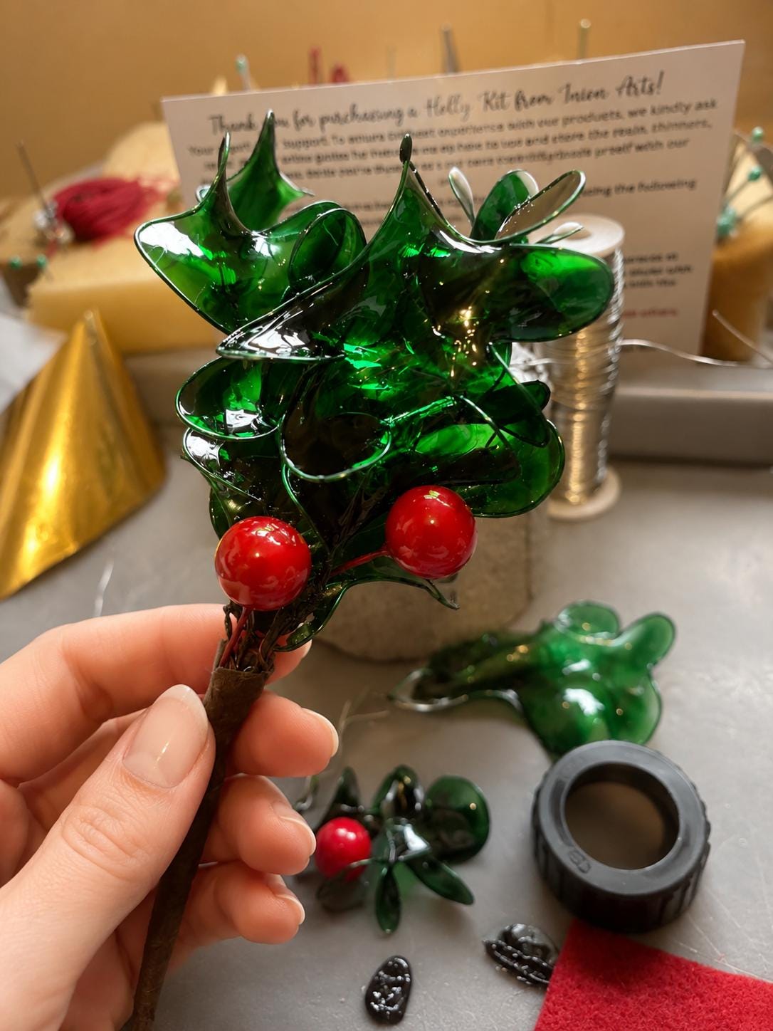 Translucent Resin Holly Pick - handmade resin decoration