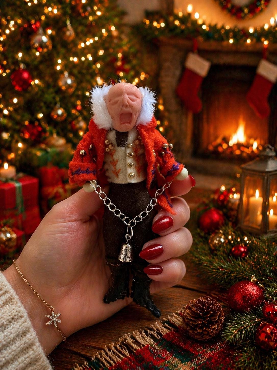 Jacob Marley Decoration - handmade felt figure
