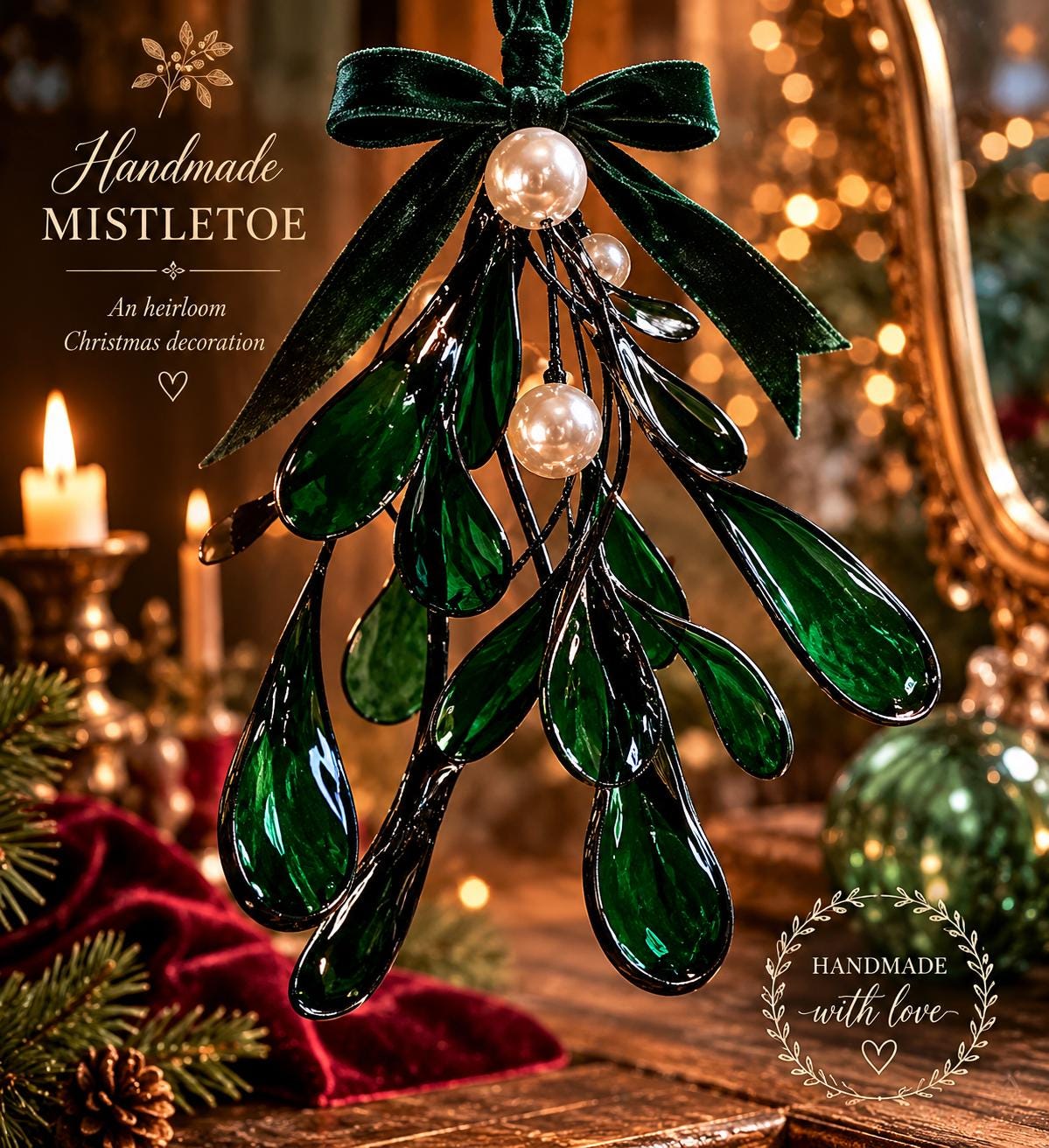Velvet Mistletoe Pick - handmade resin decoration