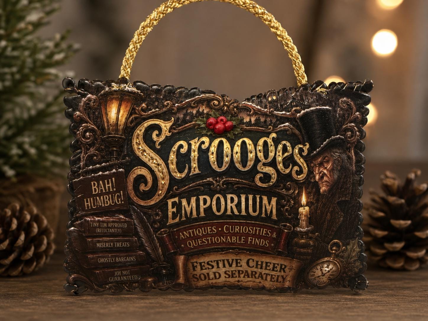 Scrooge's Emporium Ornament - handmade felt ornament